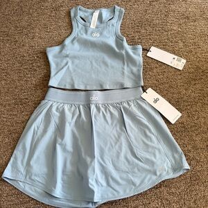 NWT ALO YOGA Celestial Blue Set: Match Point Tennis Skirt and Aspire Tank Top